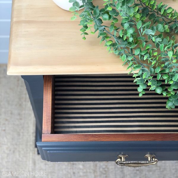 Navy bedside table inside drawer