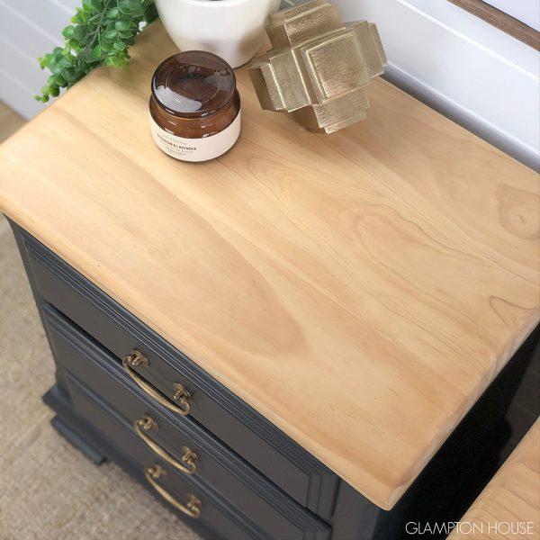 Navy and timber bedside table